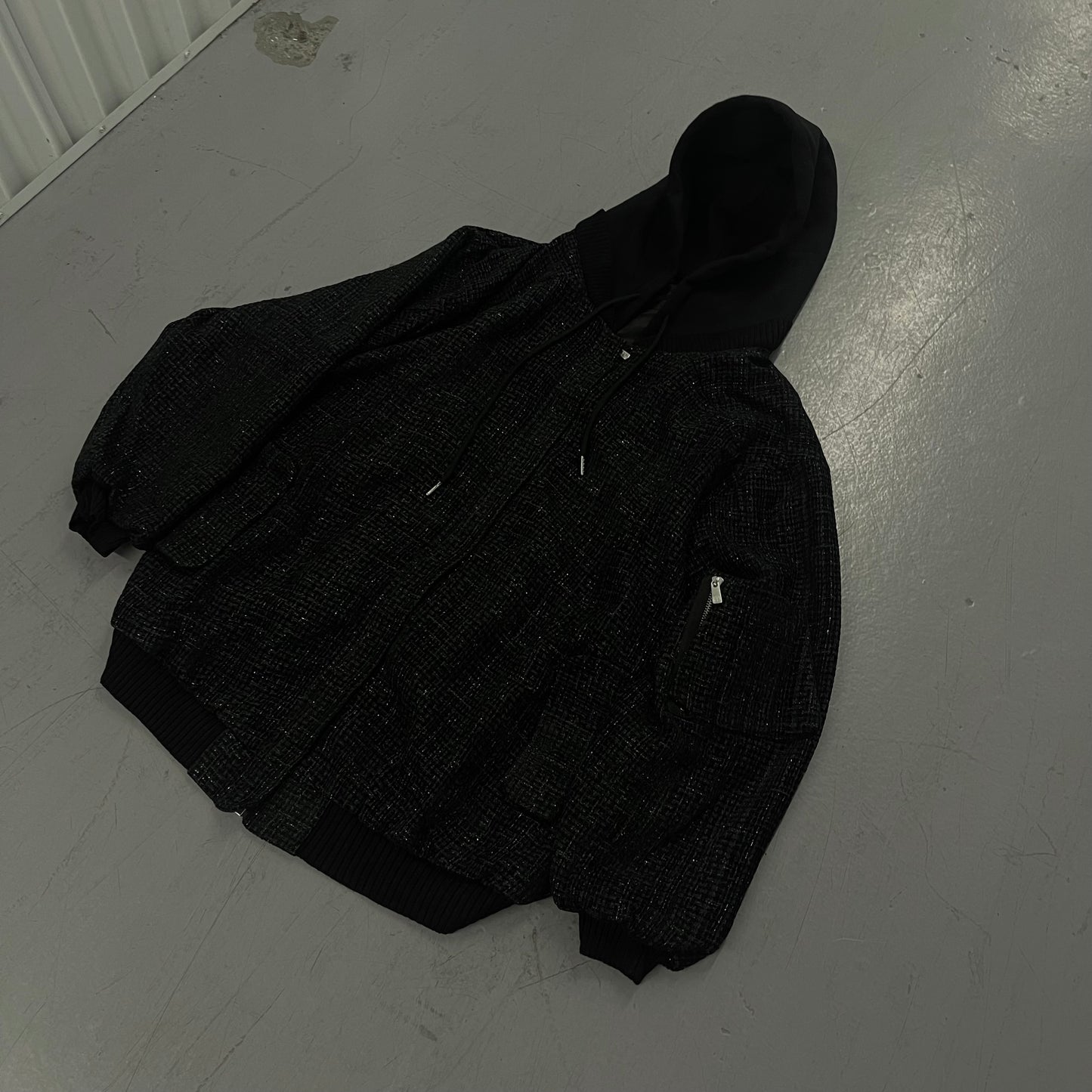 Black Oversized Tweed Bomber