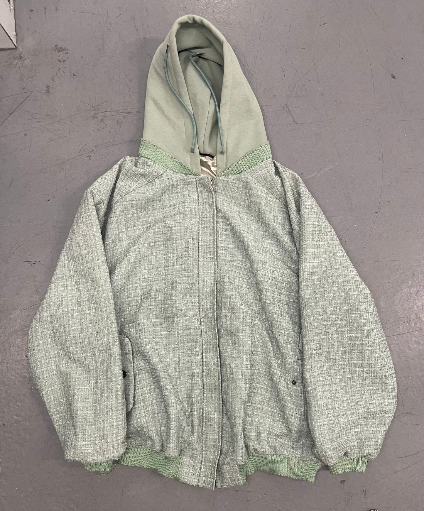 Seafoam Oversized Tweed Bomber
