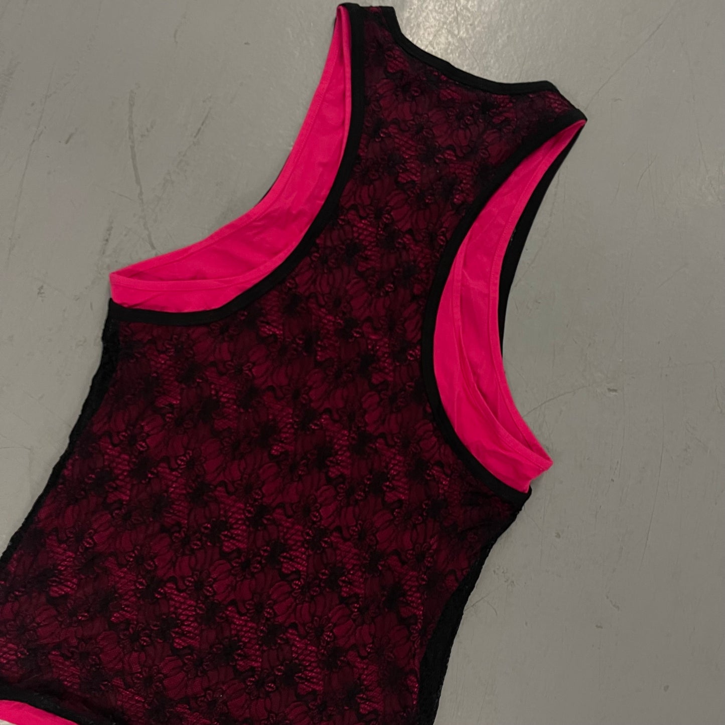 Oversized Double Laced Layered Racer Tanktop Fuschia