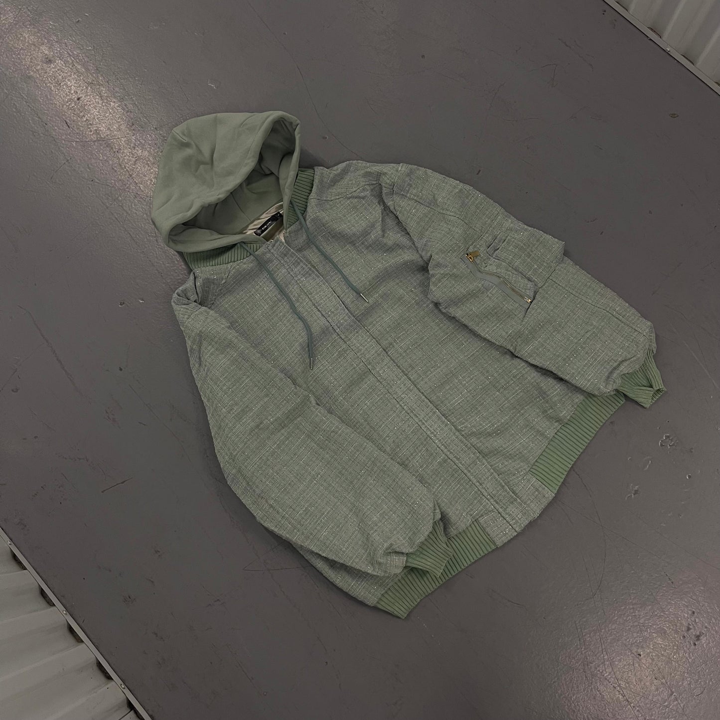 Seafoam Oversized Tweed Bomber