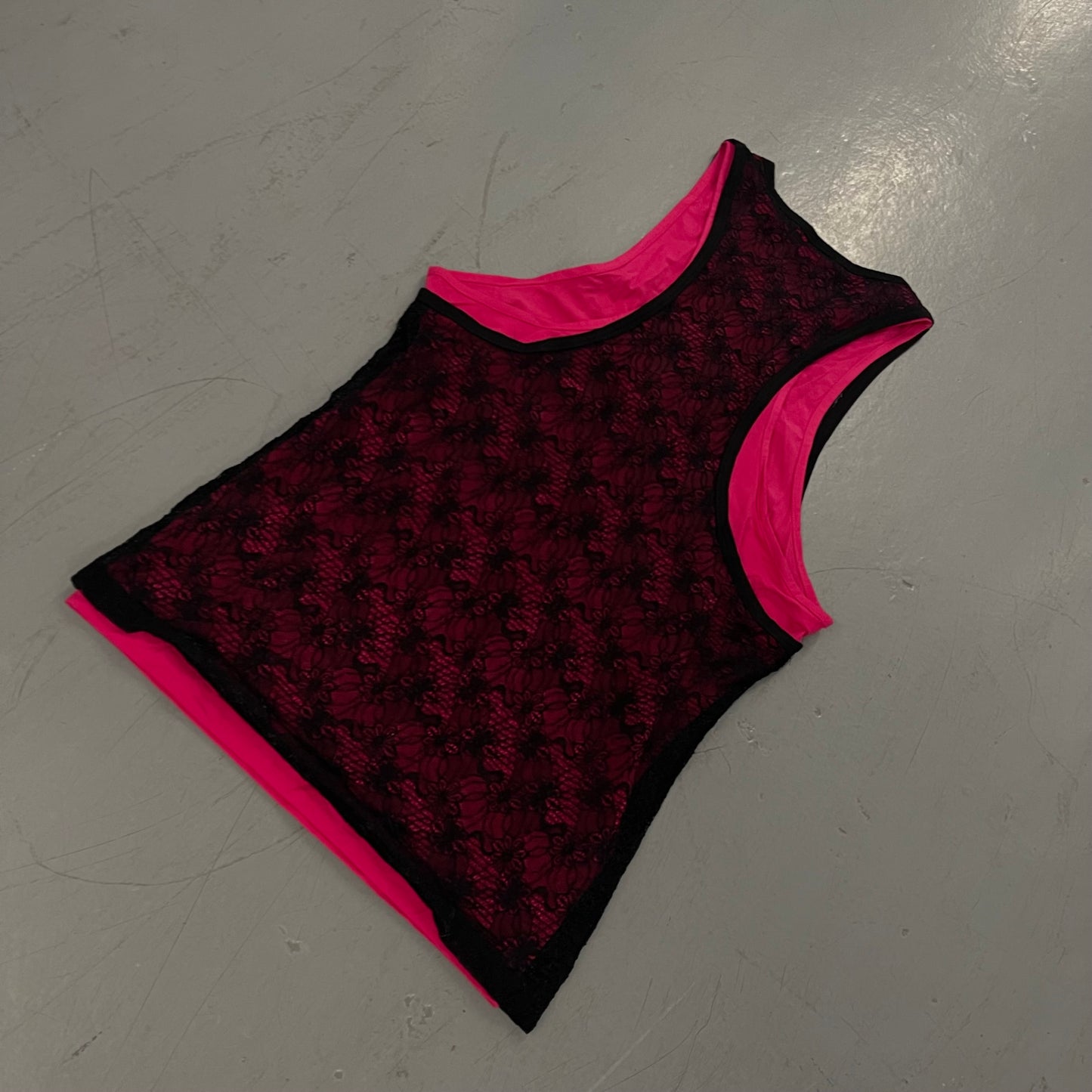Oversized Double Laced Layered Racer Tanktop Fuschia