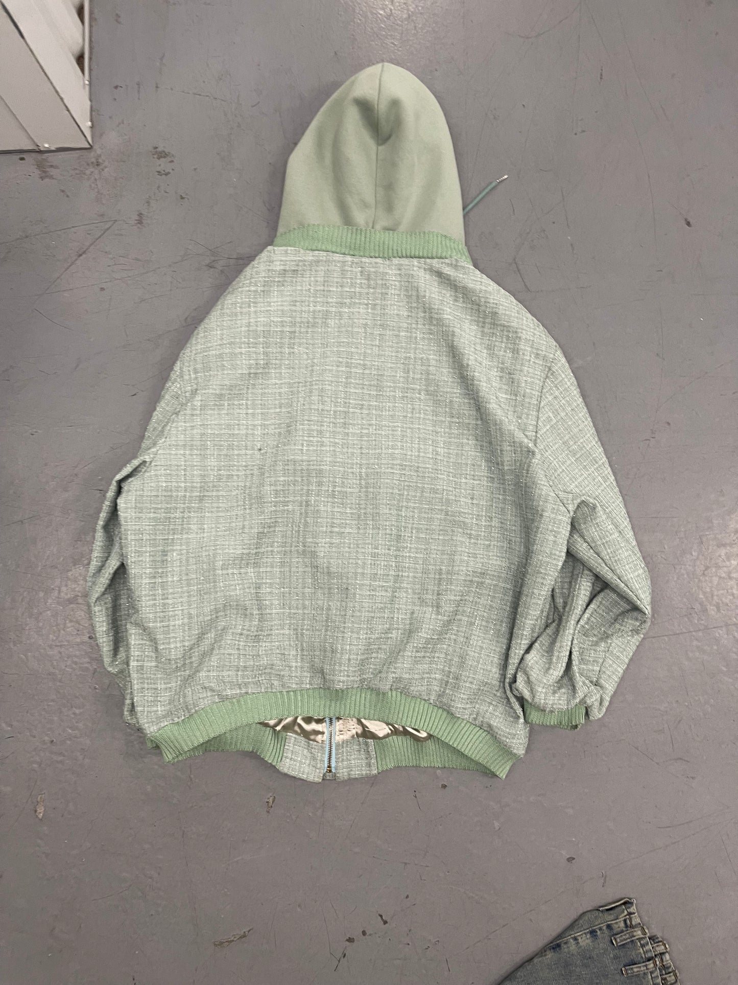 Seafoam Oversized Tweed Bomber