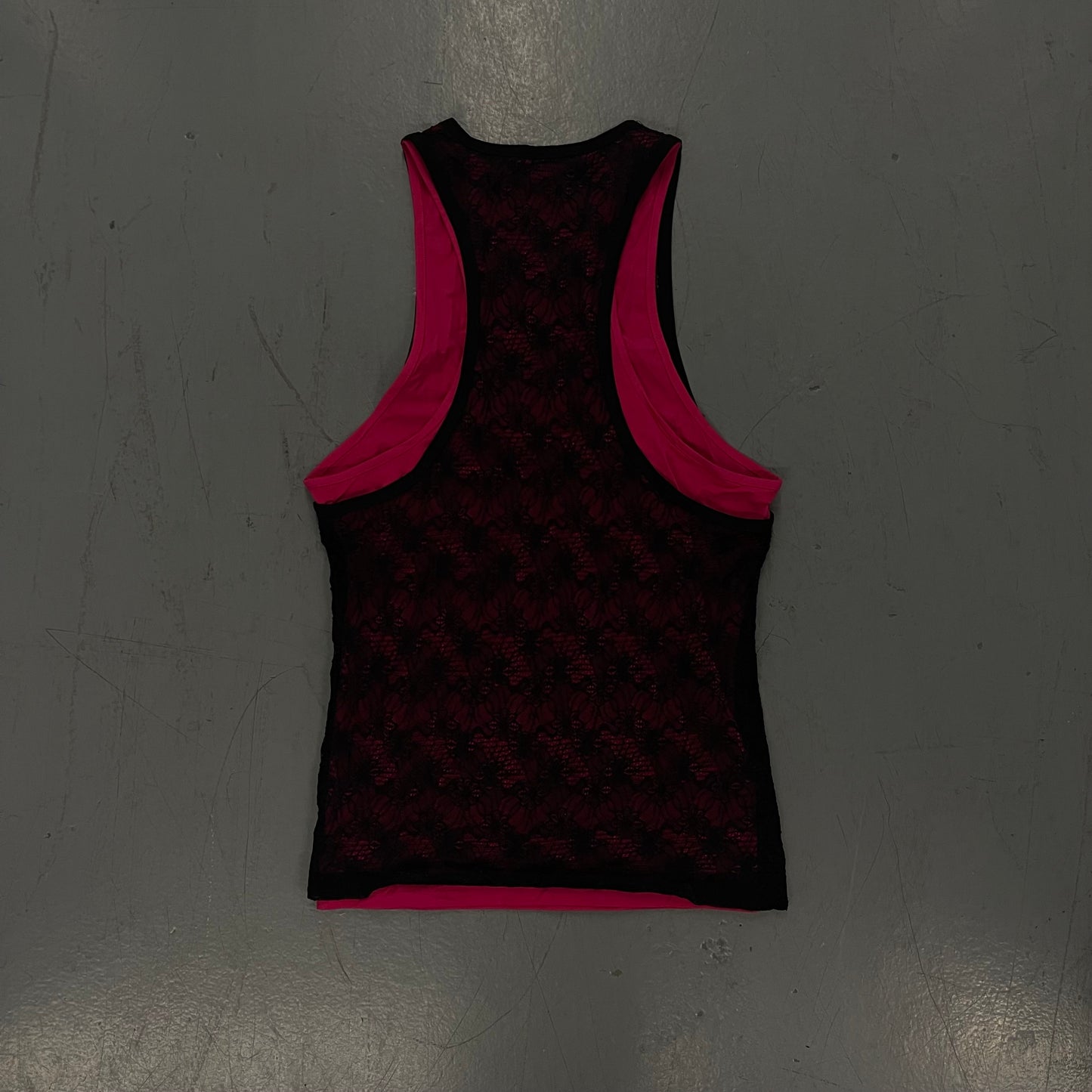 Oversized Double Laced Layered Racer Tanktop Fuschia