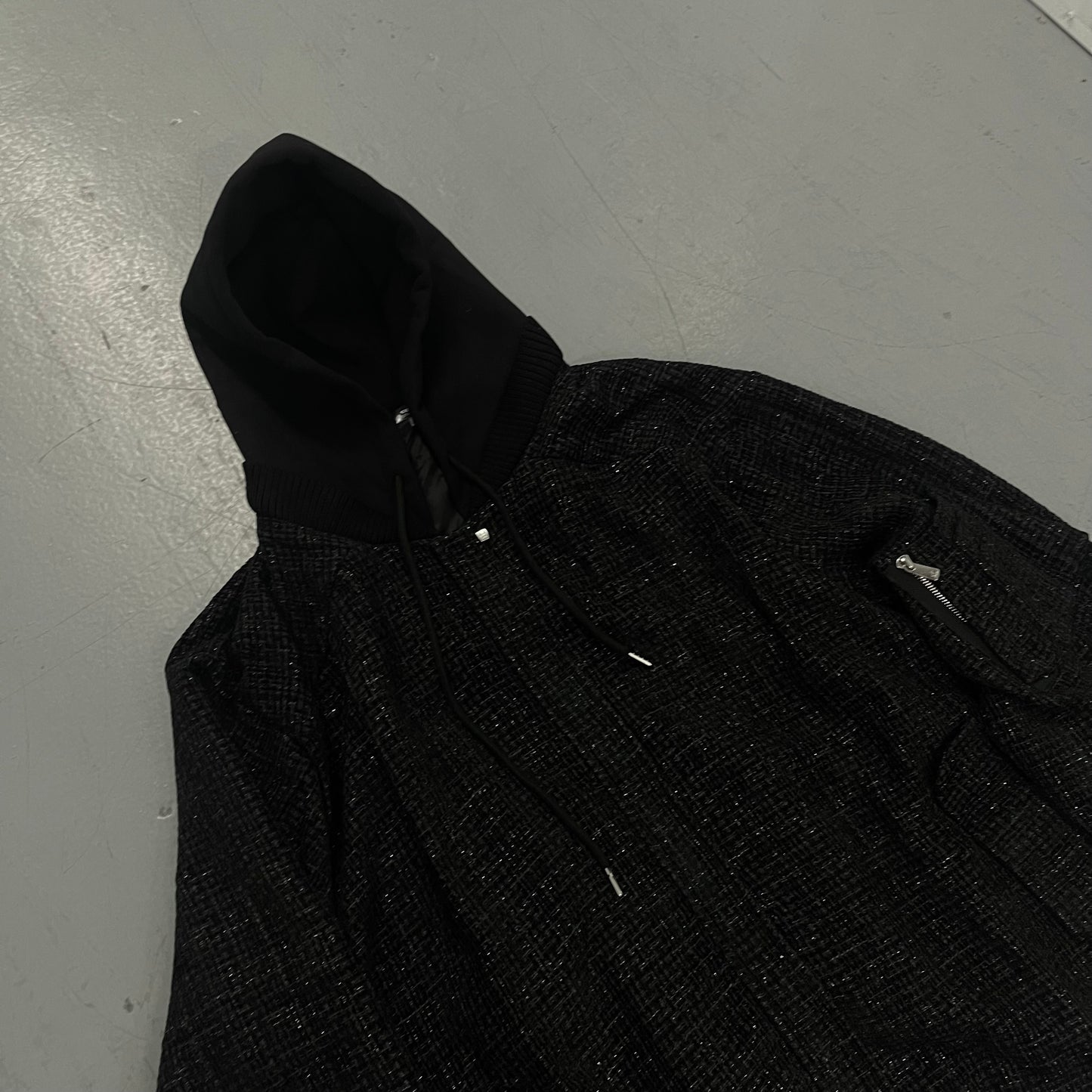 Black Oversized Tweed Bomber