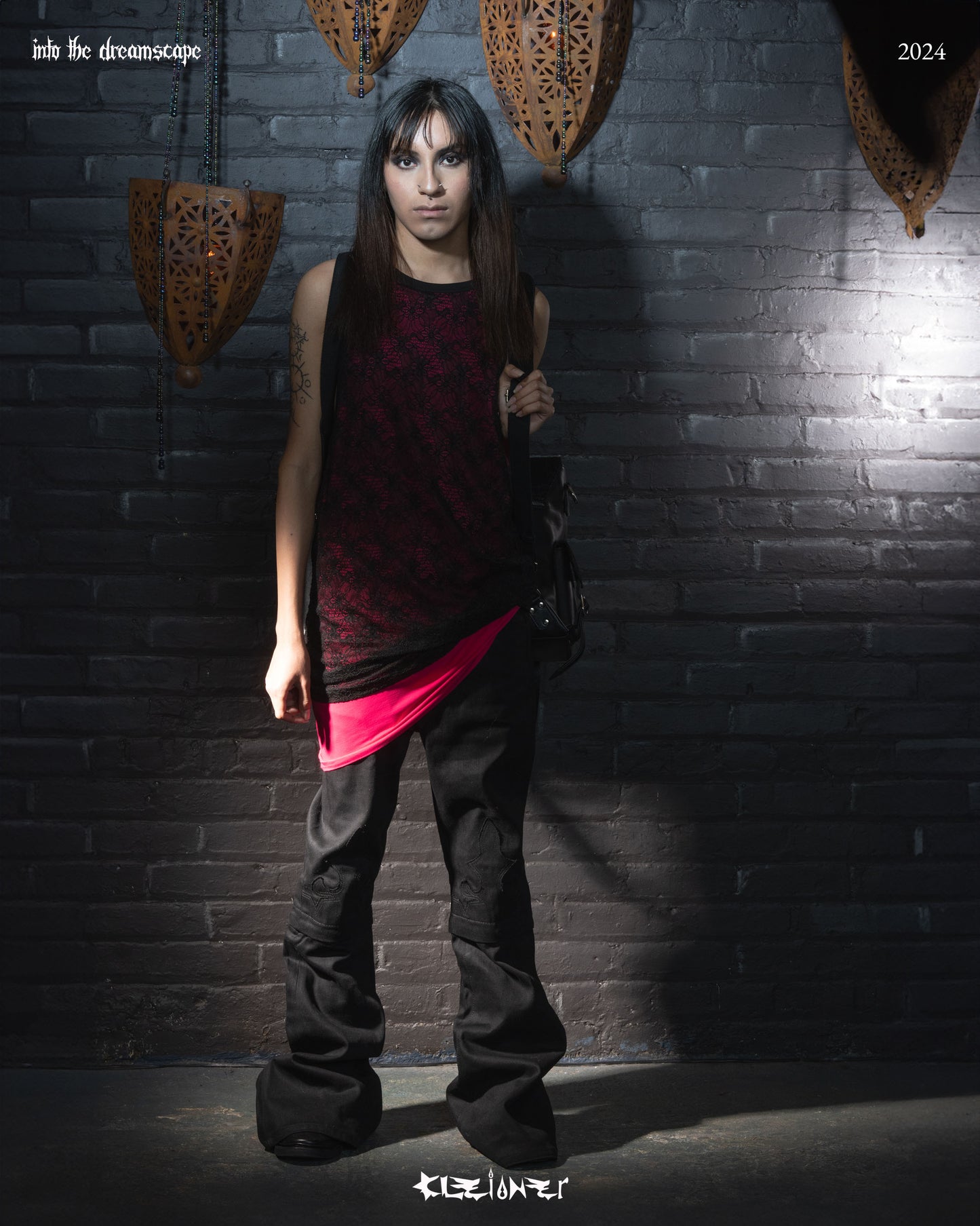 Oversized Double Laced Layered Racer Tanktop Fuschia