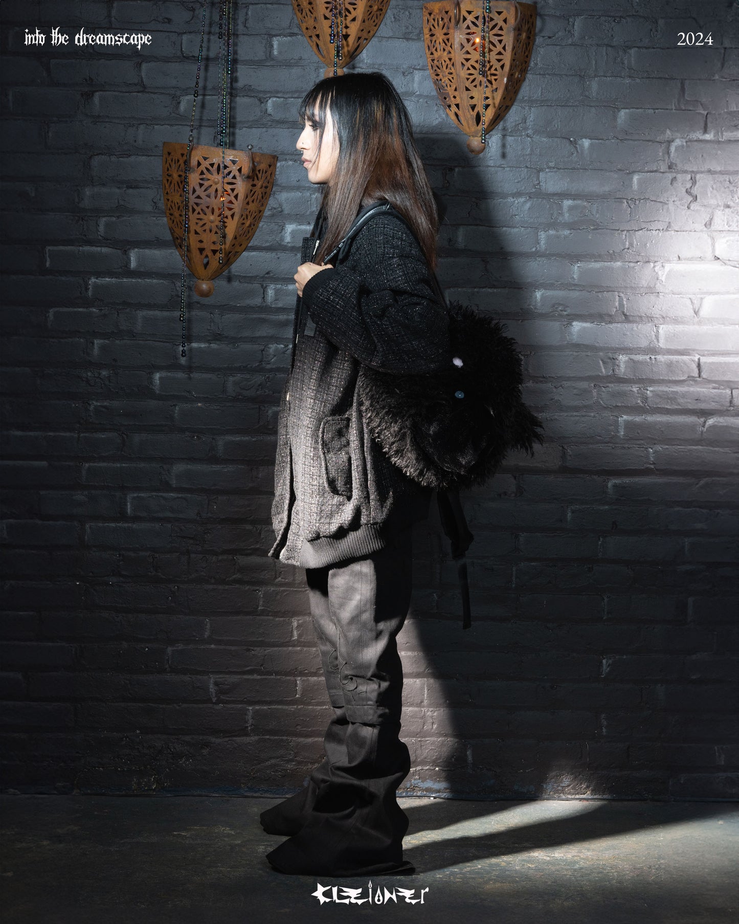 Black Oversized Tweed Bomber