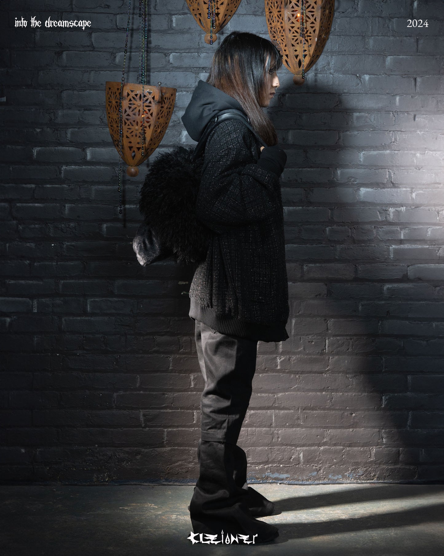 Black Oversized Tweed Bomber