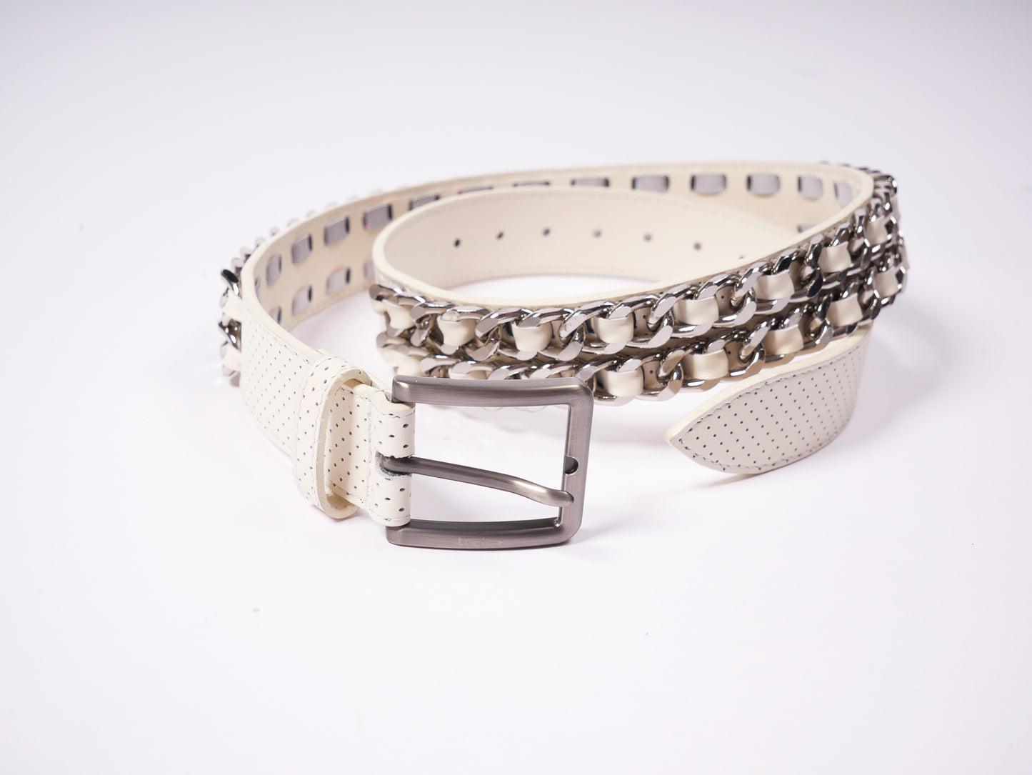 Salieri Cuban Belt [Cream Perforated Leather]
