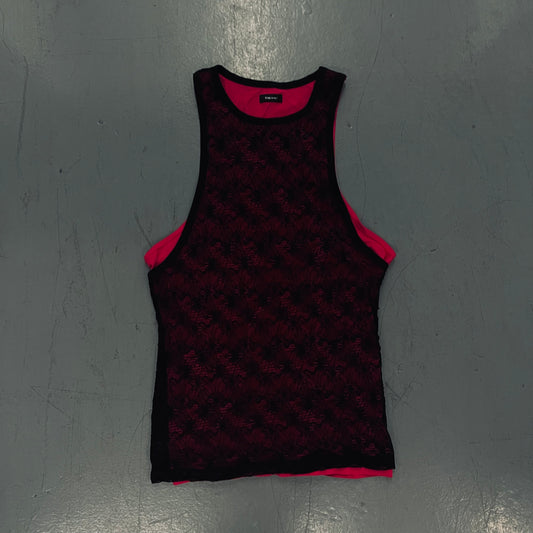 Oversized Double Laced Layered Racer Tanktop  Fuschia