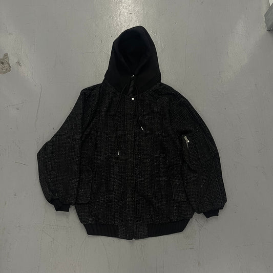 Black Oversized Tweed Bomber