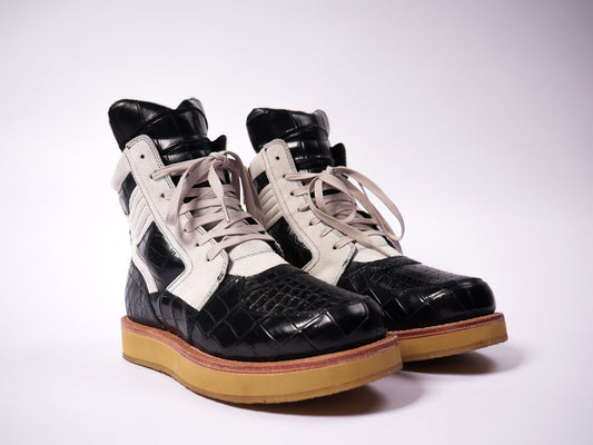 [SPECIAL ORDER ONLY] Laced Enoch Boots [CROCODILE LEATHER AND SUEDE WAXED CREAM]