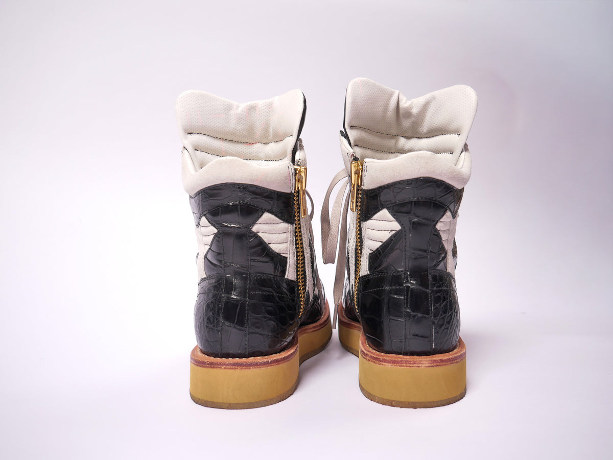 [SPECIAL ORDER ONLY] Laced Enoch Boots [CROCODILE LEATHER AND SUEDE WAXED CREAM]