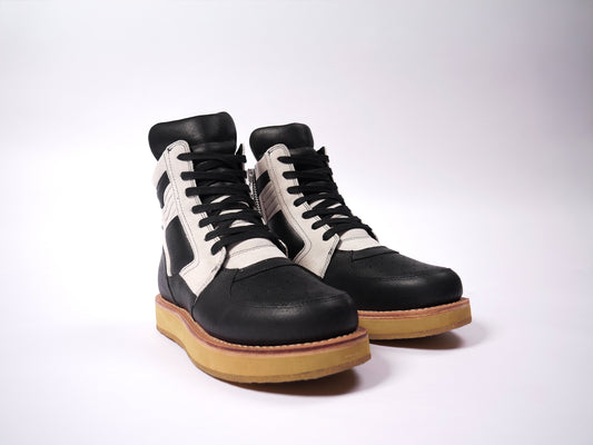 [PRE ORDER] Laced Enoch Boots [BLACK BLISTERED AND SUEDE WAXED CREAM]