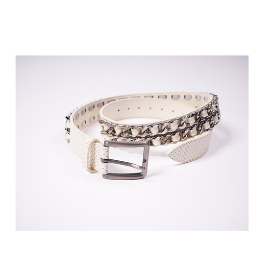 Salieri Cuban Belt [Cream Perforated Leather]