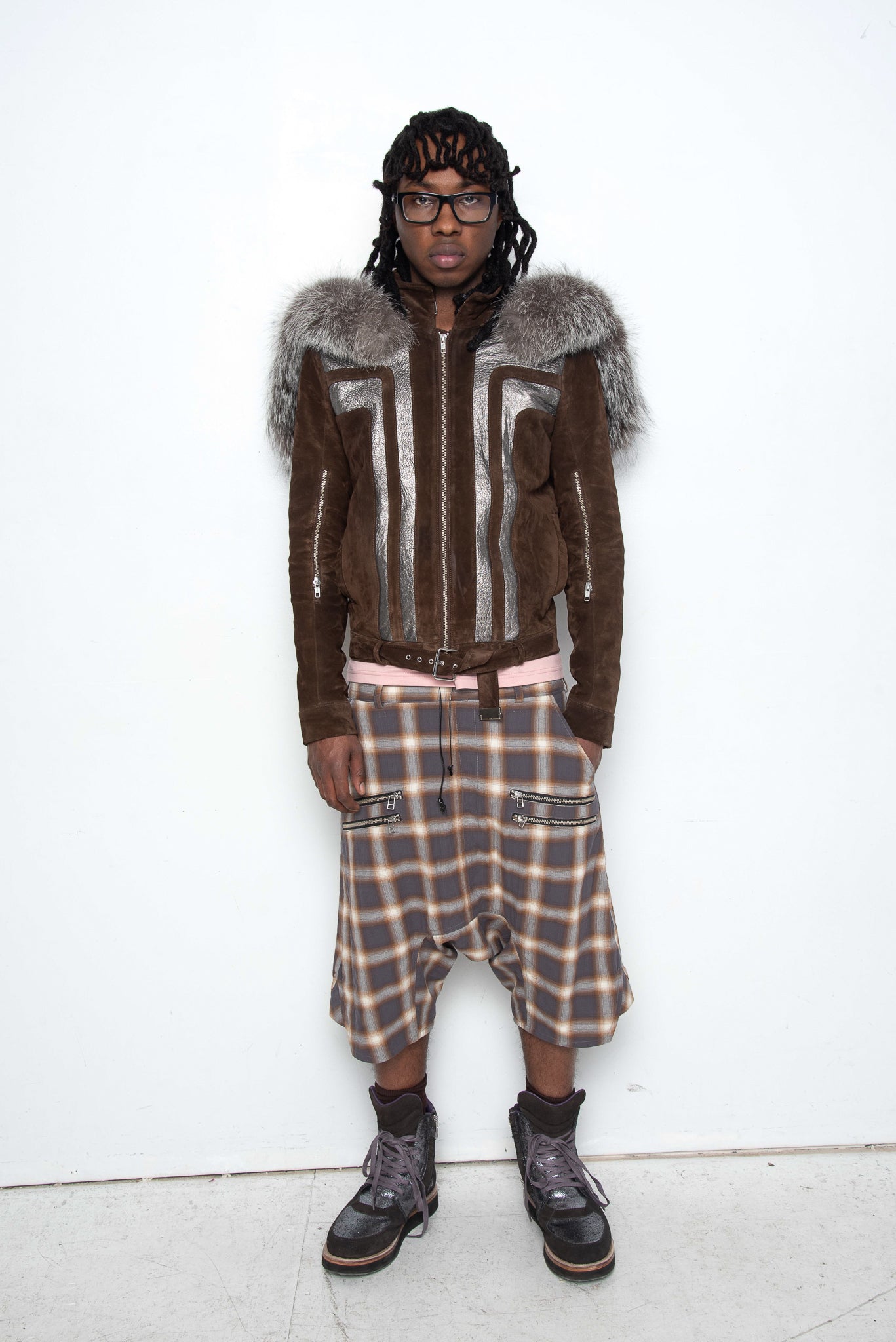 Four Zip Drek Dropcrotch Shorts [Grey Plaid]