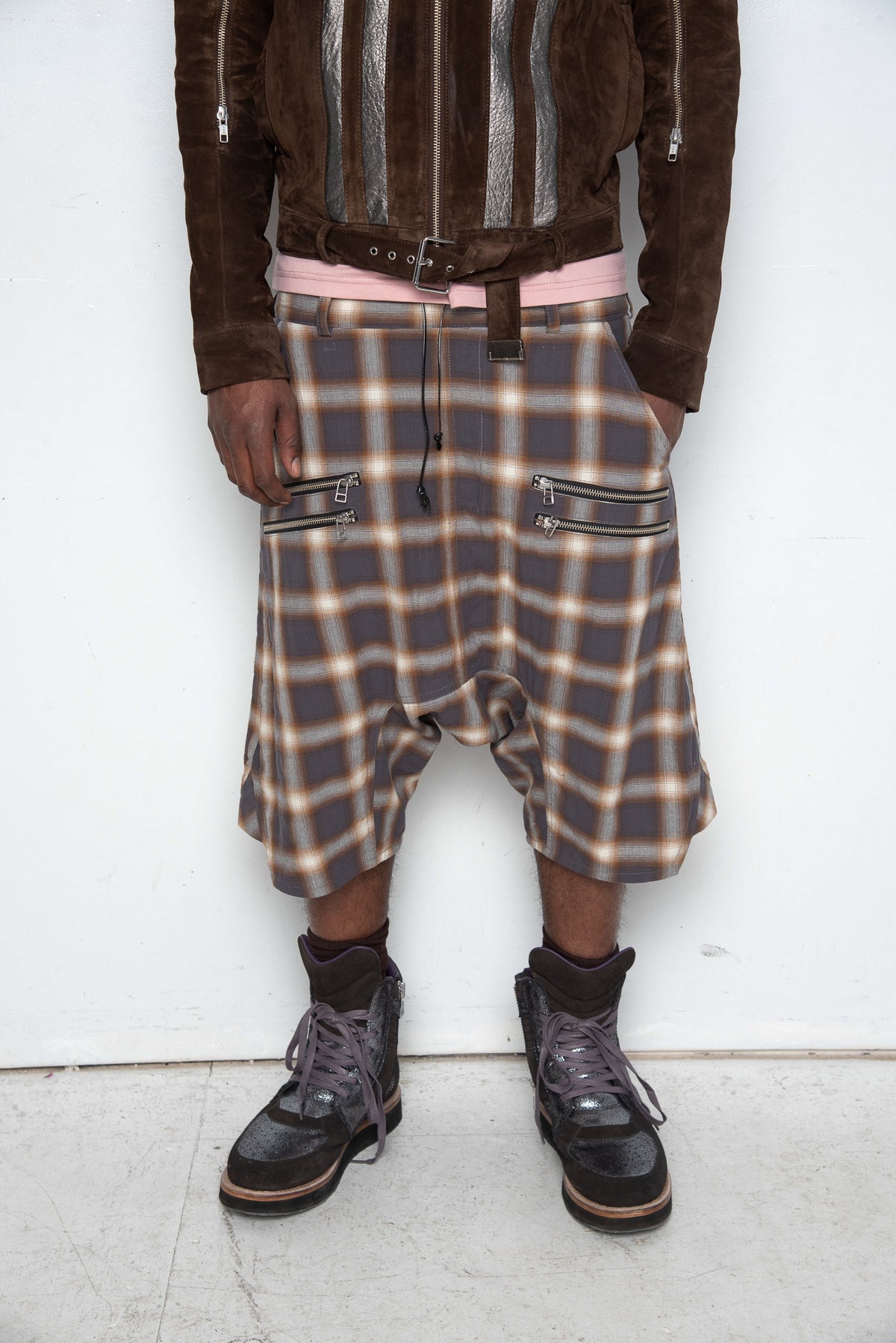 Four Zip Drek Dropcrotch Shorts [Grey Plaid]