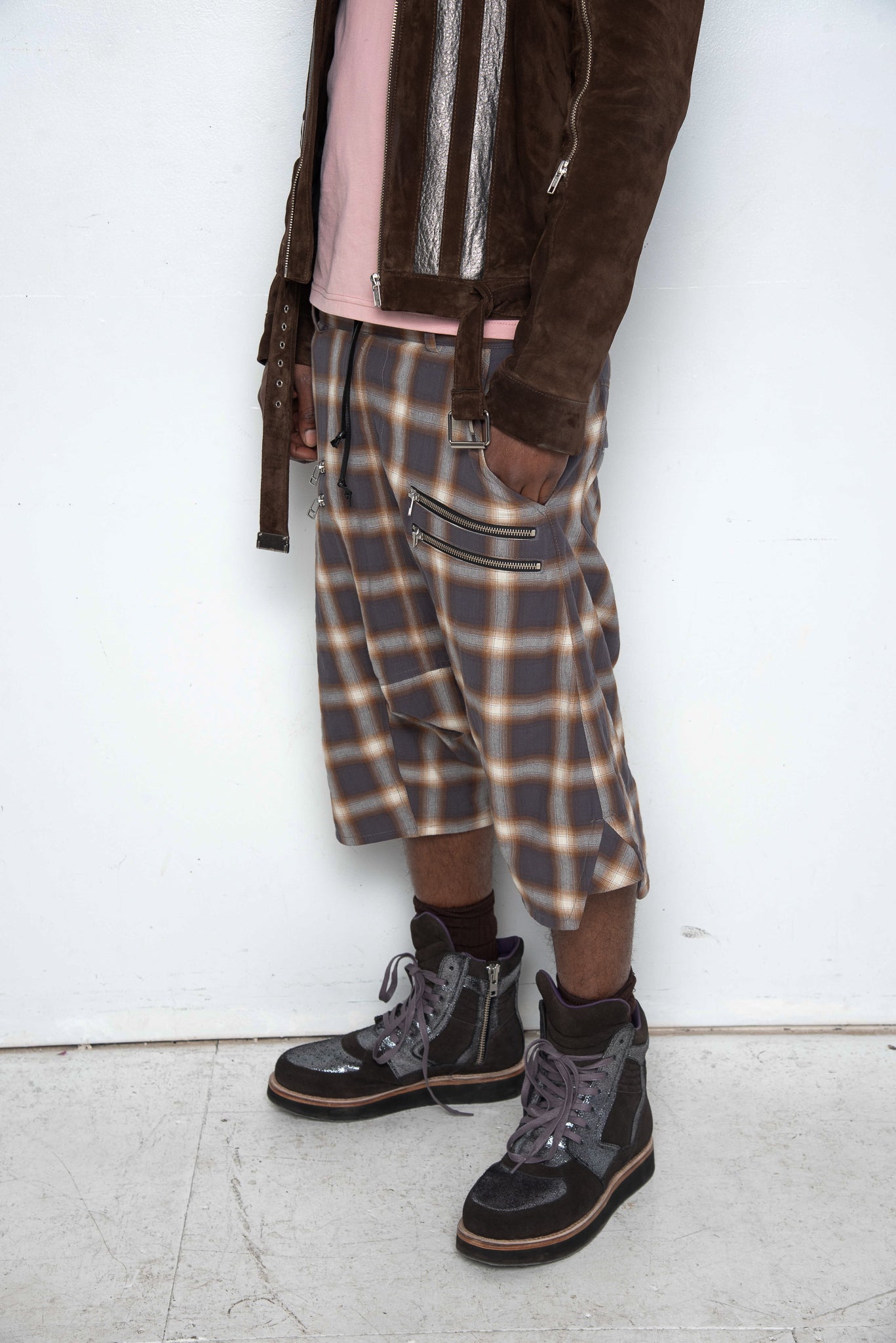 Four Zip Drek Dropcrotch Shorts [Grey Plaid]