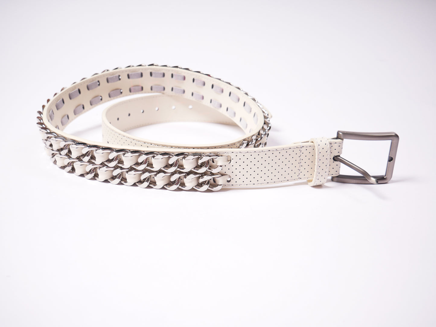 Salieri Cuban Belt [Cream Perforated Leather]